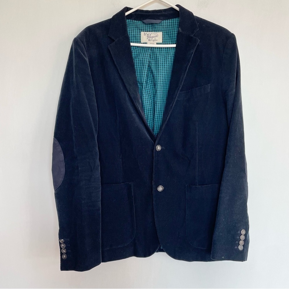 Penguin Men’s Blazer Jacket Nagy Blue Corduroy Elbow Patch Button Up Size M